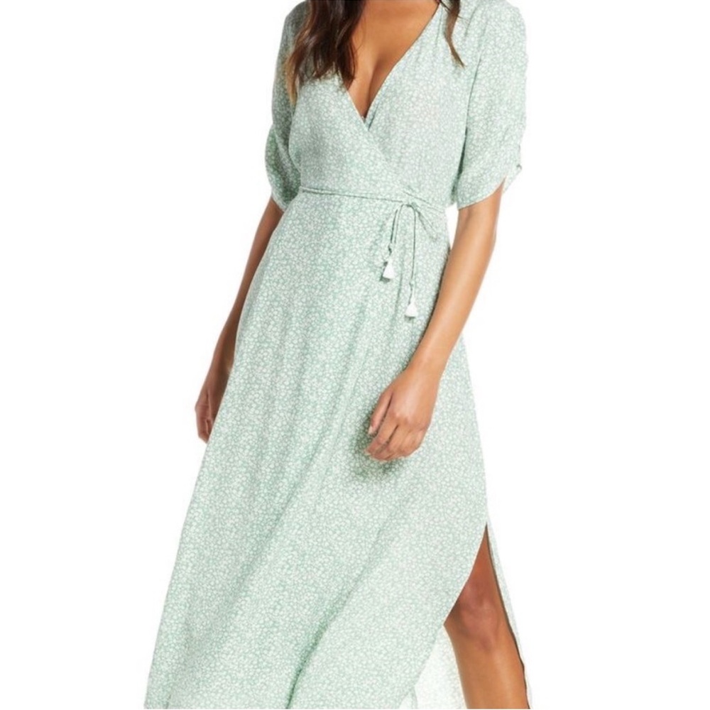 Faithfull the Brand Green Daisy-Print V-Neck Midi Dress, M